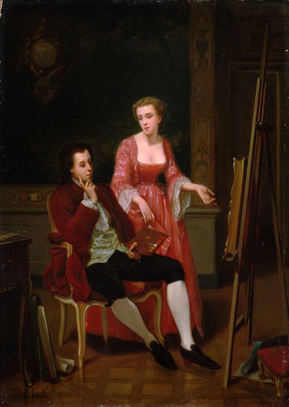 Marcelin Delechaux - Maler und Dame beim Betrachten eines Gemäldes
