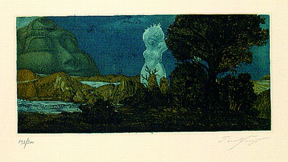 Ernst Fuchs - 2 Bll.: Zyklopische Landschaft. Hain der Daphne
