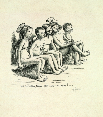 Heinrich Zille - Fünf Kinder auf einer Bank