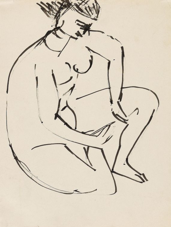 Ernst Ludwig Kirchner - Hockender weiblicher Akt nach rechts