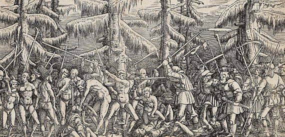 Nikolaus Hogenberg - Schlacht der Bauern gegen die Waldmenschen