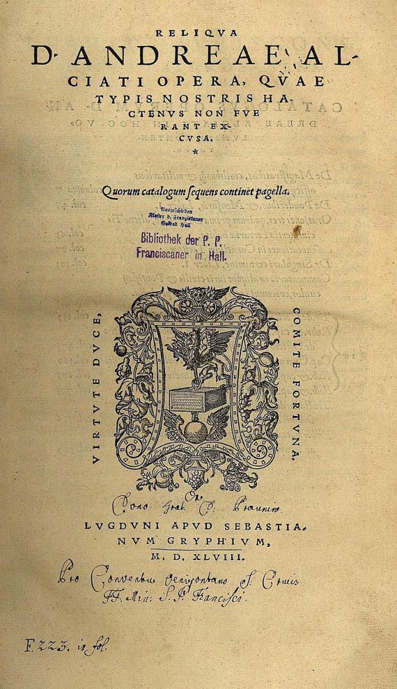 Andreae Alciatus - Reliqua opera. 1548.