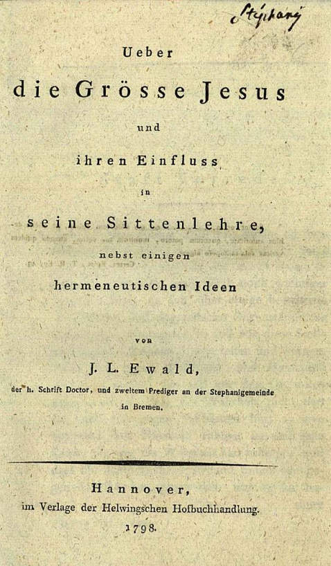 Ewald, J. L. - Ueber die Grösse Jesus. 1798.