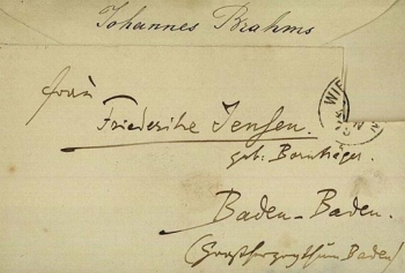 Johannes Brahms - 1 eigenh. Umschlag + E. Grieg, 1 eigh. Namenszug, 1 Beigabe. Zus. 3 Tle.