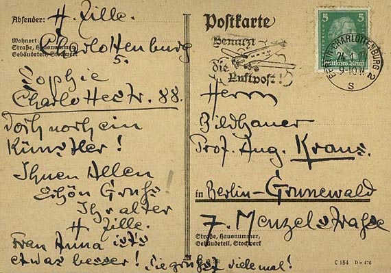 Heinrich Zille - Autograph. An Kraus 29.01.1929. (59) ZV