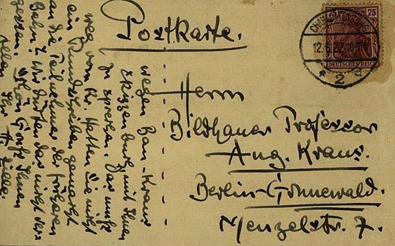 Heinrich Zille - Autograph. An Kraus o. D., Gurlitt (31). 1922