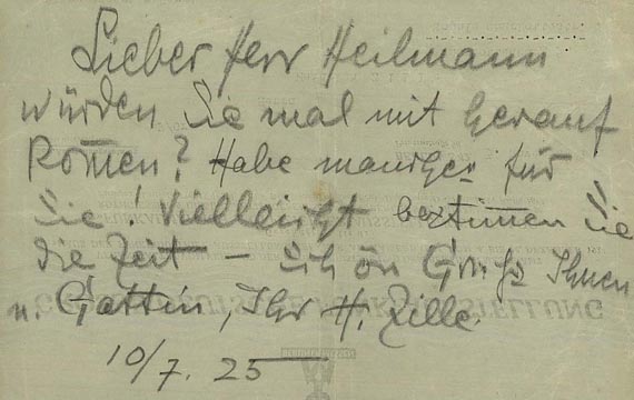 Heinrich Zille - 4 Autographen. An Heilmann 1925 (27, 28, 33, 67)