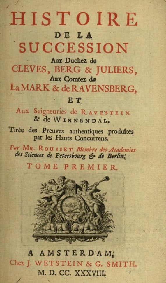  Nordrhein-Westfalen - Rousset de Missy, J., Histoire de la succession. 1738