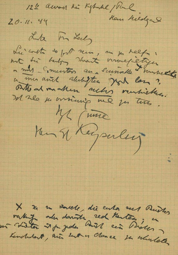 Hermann Keyserling - Eigh. Brief m. U. 1944