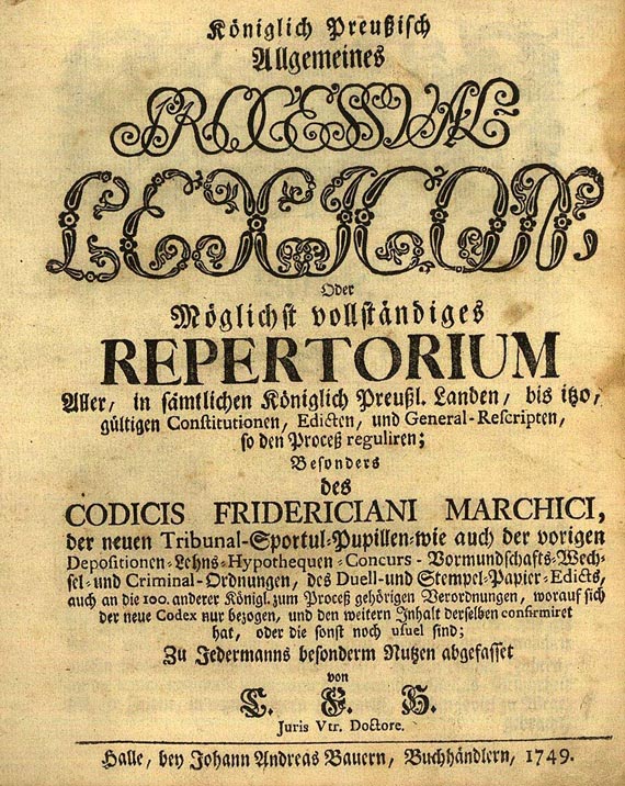 Christian Friedrich Hempel - Königlich Preußisch Allgemeines Processual Lexicon, 1749