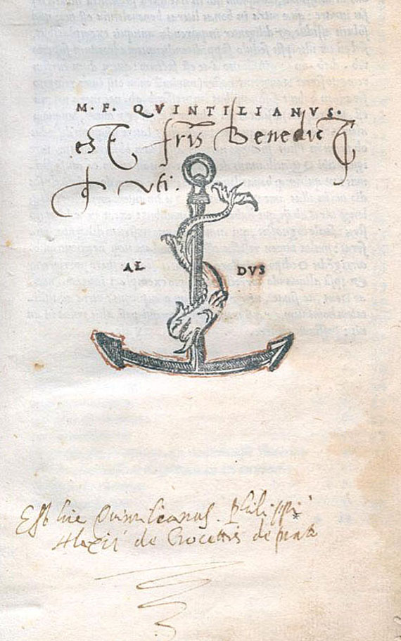 Aldus-Drucke - M. F. Quintilianus, De institutione oratoria. 1514