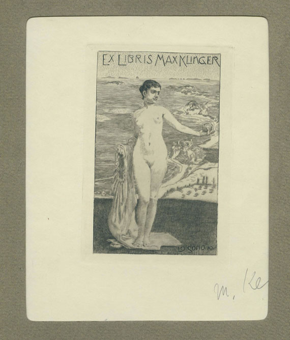 Max Klinger - Autograph. 1896. Dabei: Exlibris. 2 Tle..