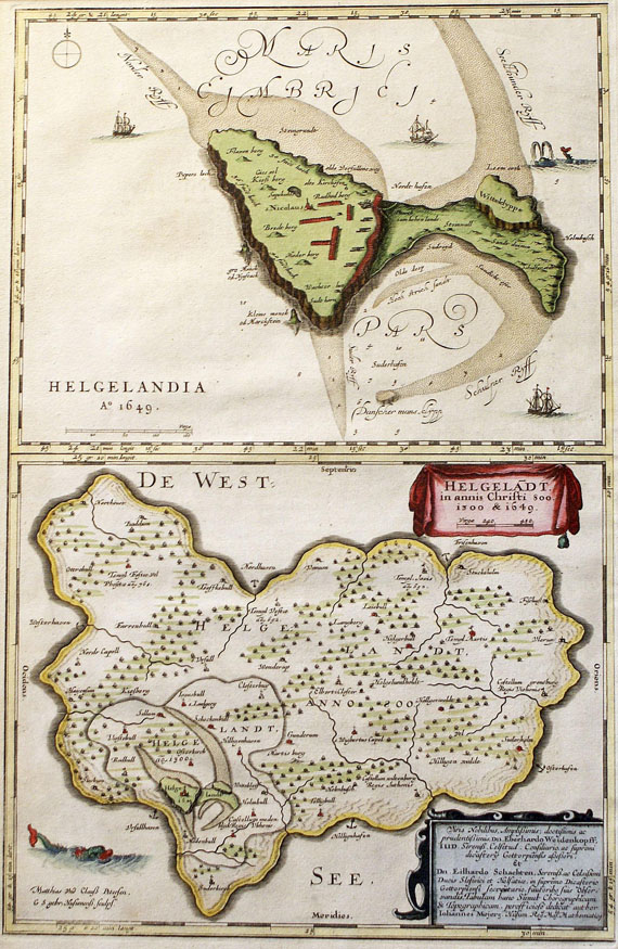  Schleswig-Holstein - 5 Bll. Helgoland, Fehmarn, Aroe, Dänischer Wohld (J. Blaeu, aus Danckwerth). 1662ff.