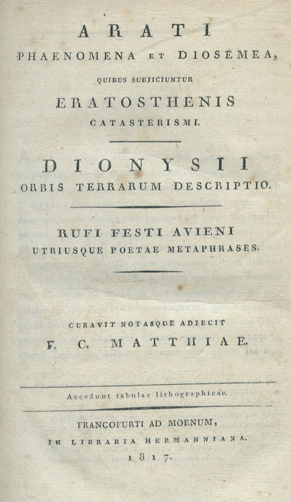  Aratus Solensis - Phaenomena et diosemea. 1817.