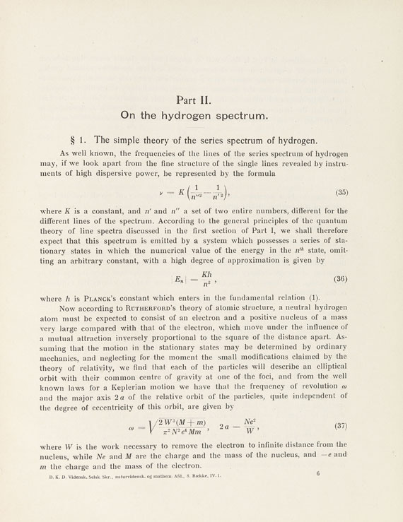 Niels Bohr - On the quantum theory of line-spectra. 1918. - Weitere Abbildung