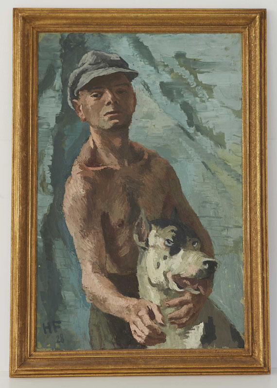 Hans Feibusch - Junger Mann mit Dogge - Rahmenbild