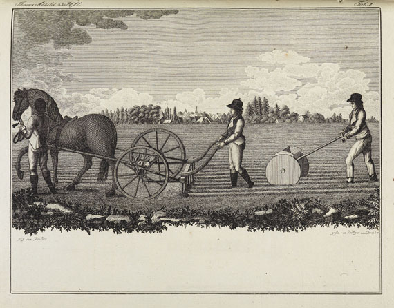 Haus- und Landwirtschaft - Thaer, A. D., Beschreibung der nutzbarsten neuen Ackergeräthe. 3 Bde. 1803-6