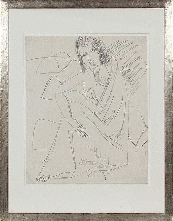 Ernst Ludwig Kirchner - Sitzende Frau im Badetuch am Strand - Rahmenbild