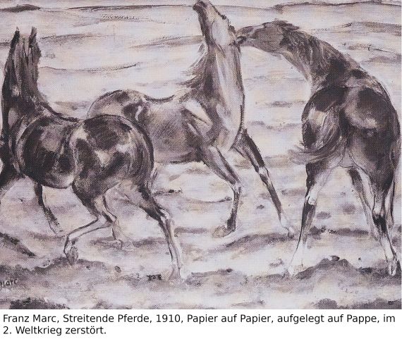 Franz Marc - Zwei Pferde. Verso: Zwei stehende Mädchenakte mit grünem Stein